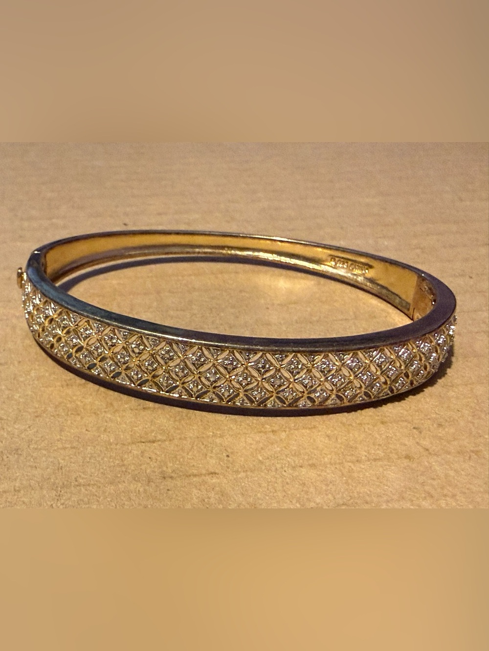 925 China Gold over Sterling  Pavé Diamond/Moissanite Bangle Bracelet